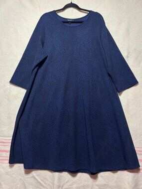 Rachel Rachel Roy Women's XXL Blue Leopard Print Swing Dress 3/4 Sleeve Plus Siz